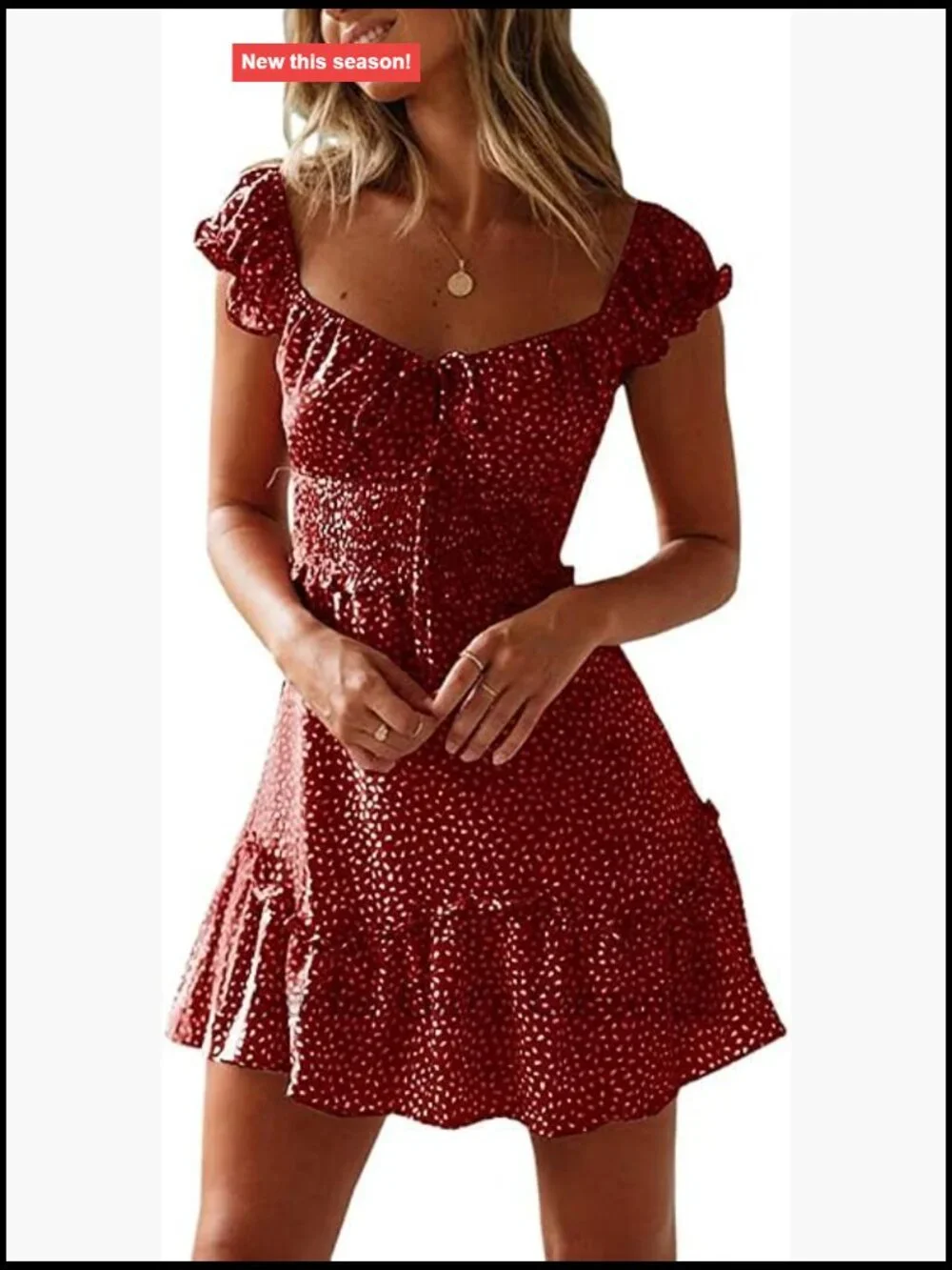 Boho Floral Smocked Ruffle Tie Front Mini Sun Dress Short Sleeve A-Line